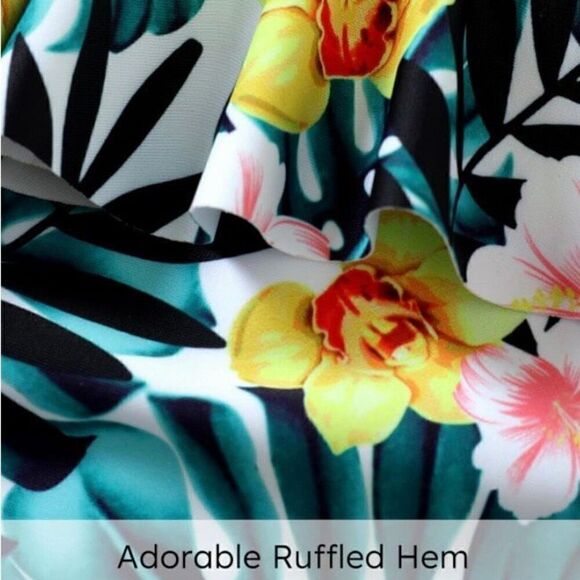 Toddler Girls Kids One Piece Ruffle Swimsuit Tropical Floral Bathing Suit Sz 2 - Picture 4 of 6